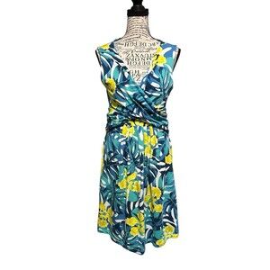 Women's Lands' End Blue‎ Floral Wrap Dress 6-8 Cottagecore Boho Athleisure Fairy